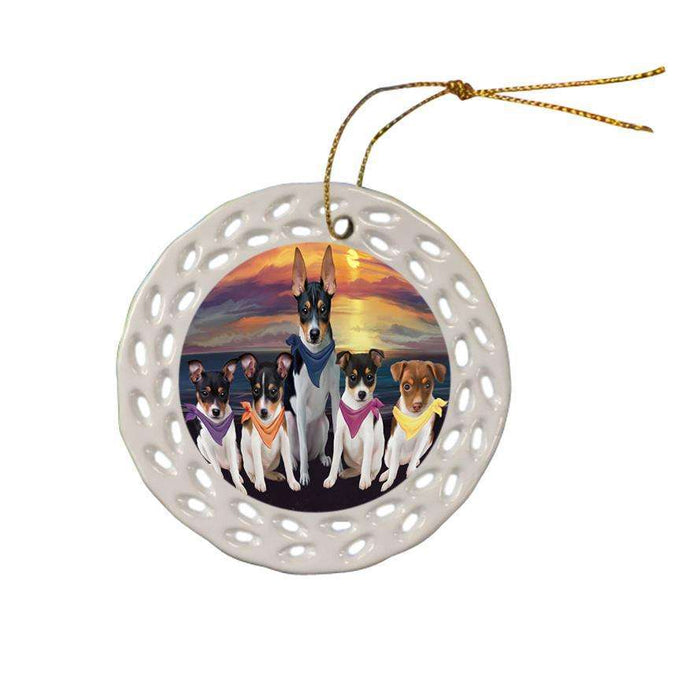 Family Sunset Portrait Rat Terriers Dog Ceramic Doily Ornament DPOR50266