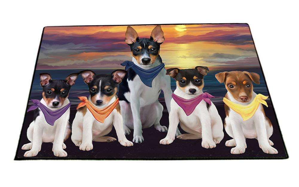 Family Sunset Portrait Rat Terriers Dog Floormat FLMS50538