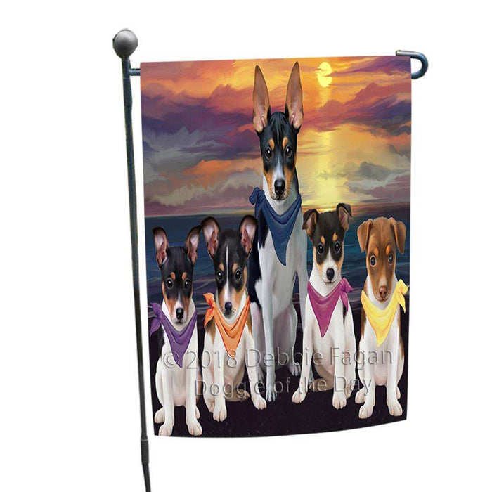 Family Sunset Portrait Rat Terriers Dog Garden Flag GFLG50153