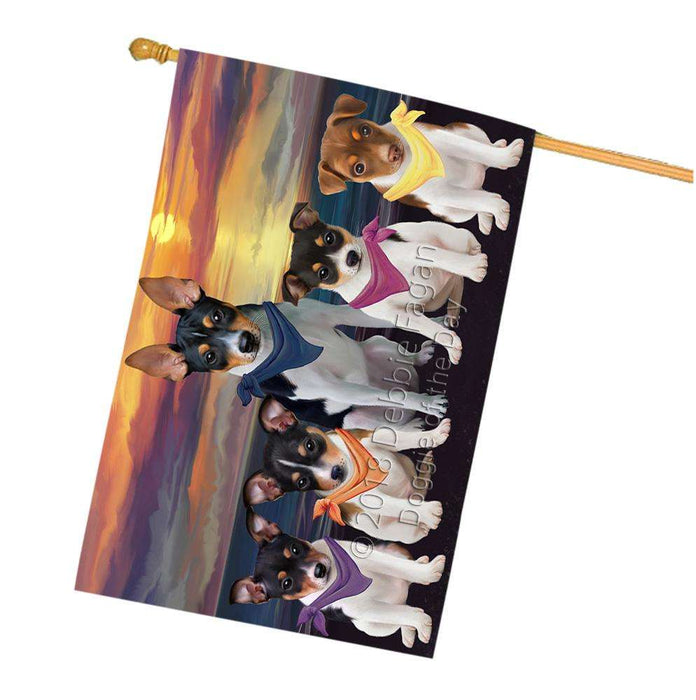 Family Sunset Portrait Rat Terriers Dog House Flag FLG50289