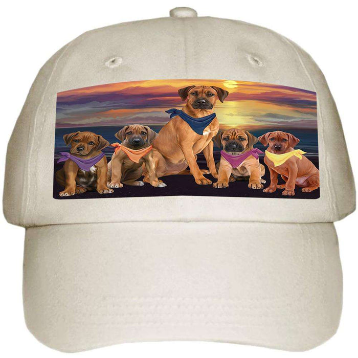 Family Sunset Portrait Rhodesian Ridgebacks Dog Ball Hat Cap HAT54552