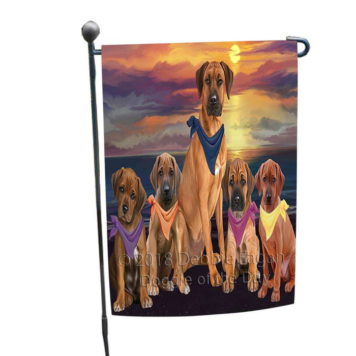 Family Sunset Portrait Rhodesian Ridgebacks Dog Garden Flag GFLG50154