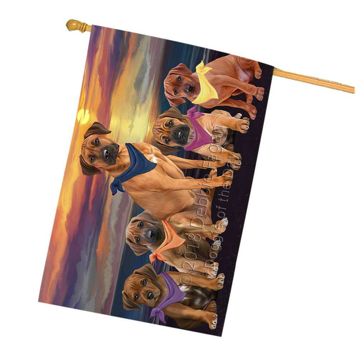 Family Sunset Portrait Rhodesian Ridgebacks Dog House Flag FLG50290