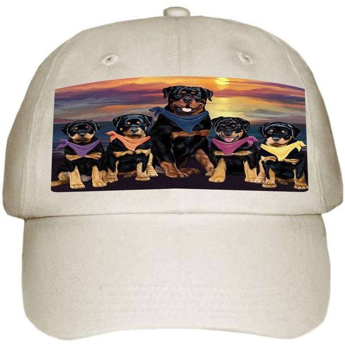 Family Sunset Portrait Rottweilers Dog Ball Hat Cap HAT54555