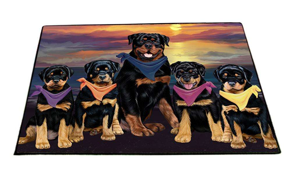 Family Sunset Portrait Rottweilers Dog Floormat FLMS50544
