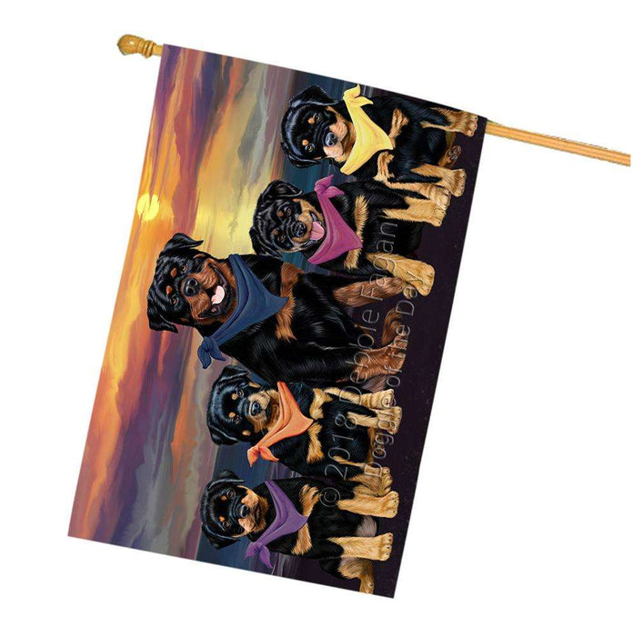 Family Sunset Portrait Rottweilers Dog House Flag FLG50291