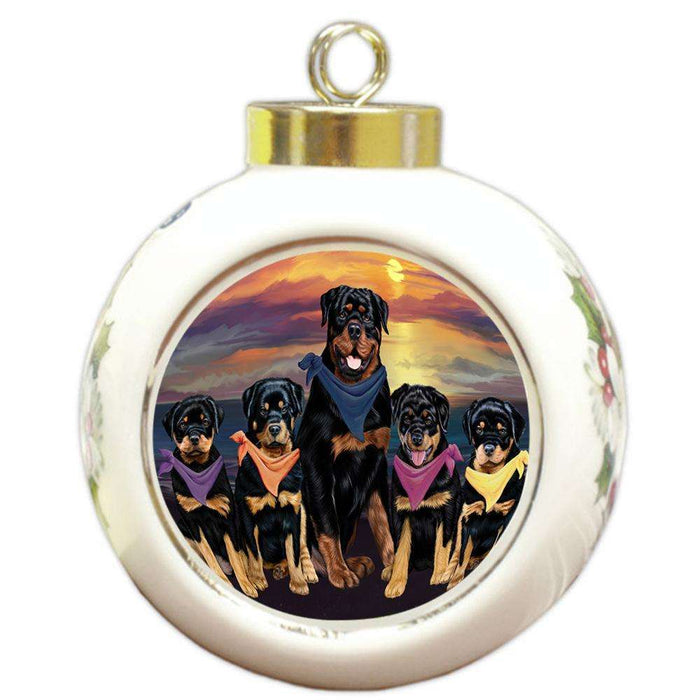 Family Sunset Portrait Rottweilers Dog Round Ball Christmas Ornament RBPOR50268