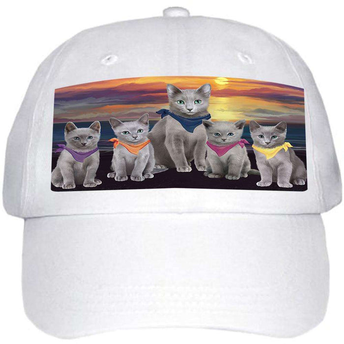 Family Sunset Portrait Russian Blue Cats Ball Hat Cap HAT61206