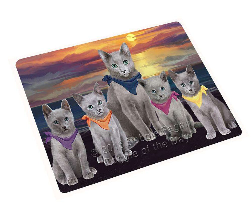 Family Sunset Portrait Russian Blue Cats Cutting Board C61566