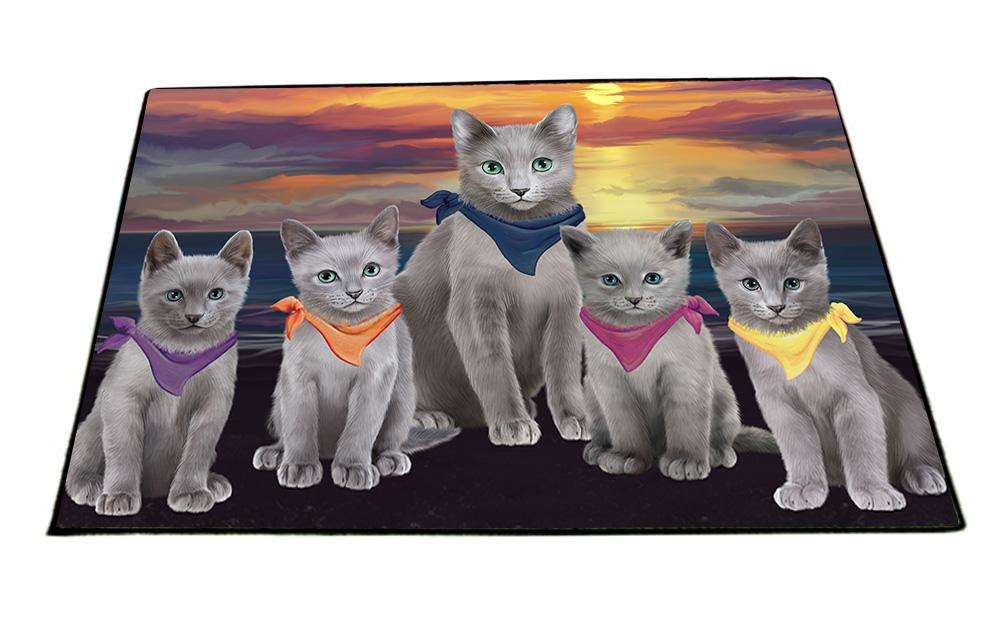 Family Sunset Portrait Russian Blue Cats Floormat FLMS51762