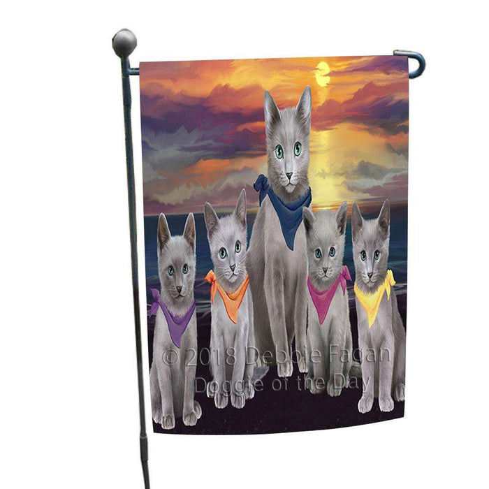 Family Sunset Portrait Russian Blue Cats Garden Flag GFLG52436