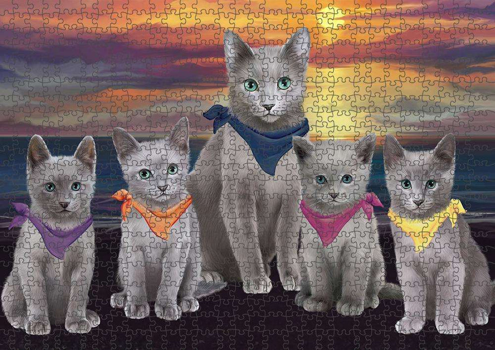 Family Sunset Portrait Russian Blue Cats Puzzle with Photo Tin PUZL61404