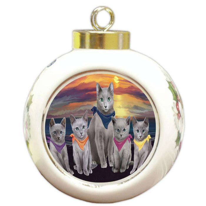 Family Sunset Portrait Russian Blue Cats Round Ball Christmas Ornament RBPOR52491