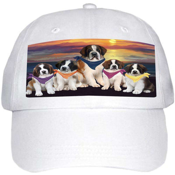 Family Sunset Portrait Saint Bernards Dog Ball Hat Cap HAT54558
