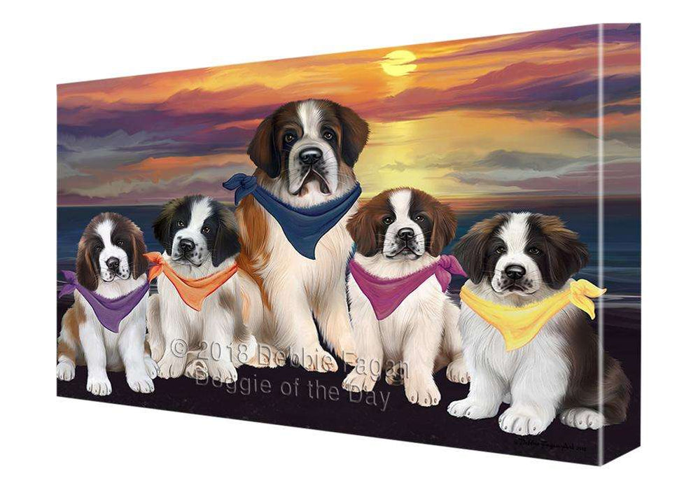 Family Sunset Portrait Saint Bernards Dog Canvas Print Wall Art Décor CVS68695