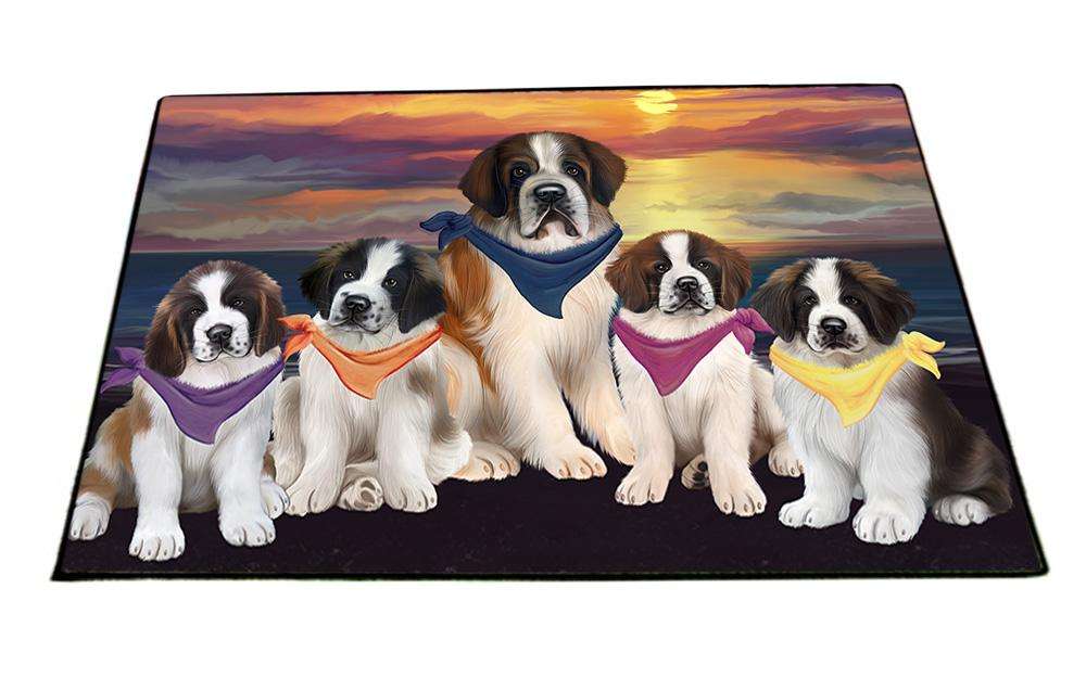 Family Sunset Portrait Saint Bernards Dog Floormat FLMS50547