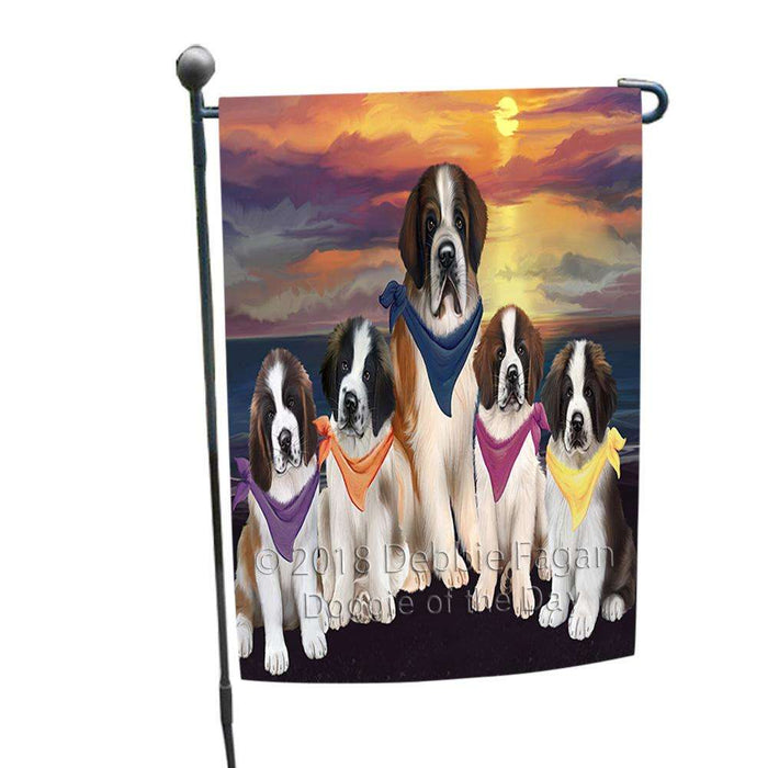 Family Sunset Portrait Saint Bernards Dog Garden Flag GFLG50156