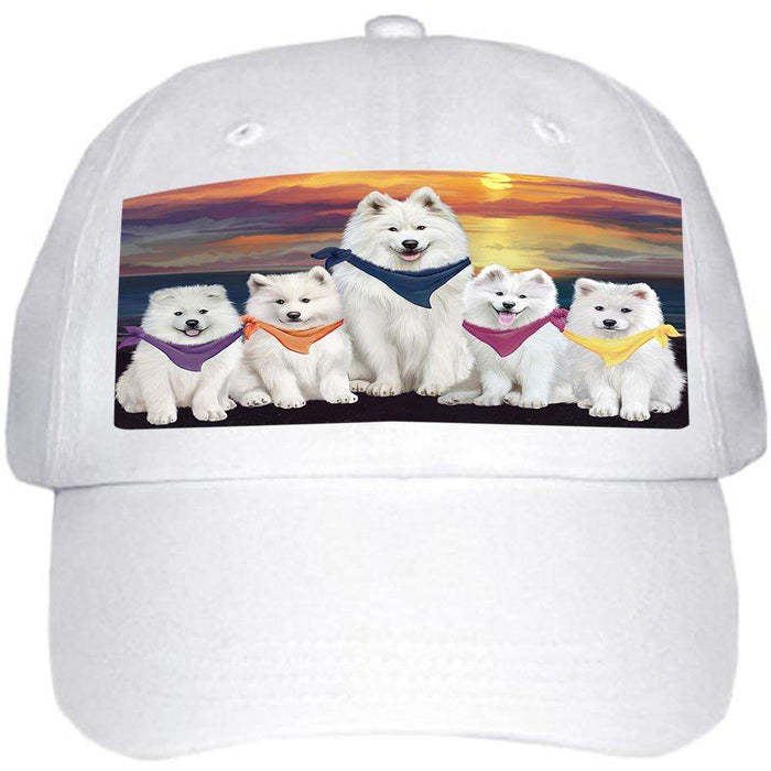 Family Sunset Portrait Samoyeds Dog Ball Hat Cap HAT54561