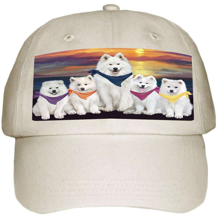 Family Sunset Portrait Samoyeds Dog Ball Hat Cap HAT54561