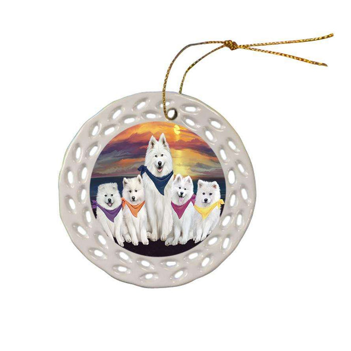 Family Sunset Portrait Samoyeds Dog Ceramic Doily Ornament DPOR50270