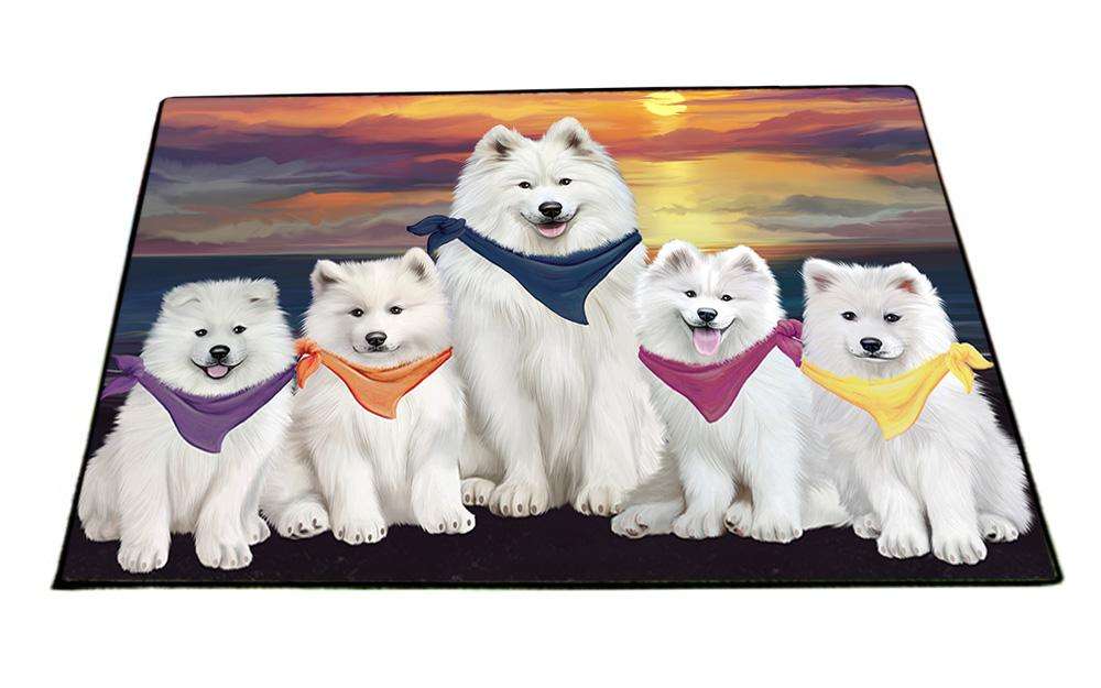 Family Sunset Portrait Samoyeds Dog Floormat FLMS50550