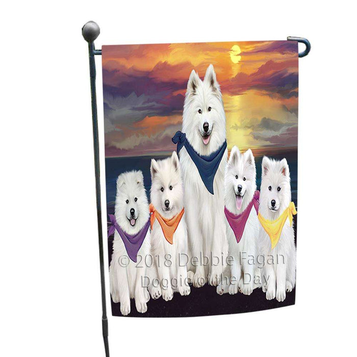 Family Sunset Portrait Samoyeds Dog Garden Flag GFLG50157