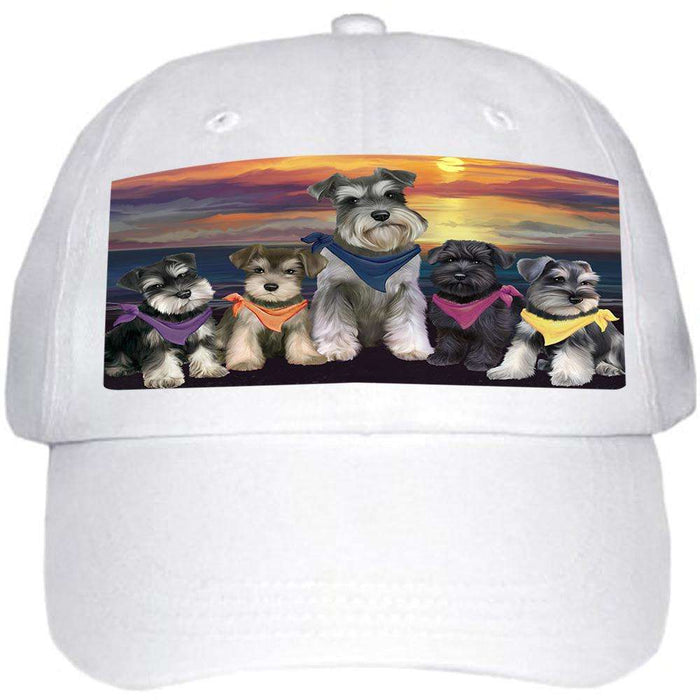 Family Sunset Portrait Schnauzers Dog Ball Hat Cap HAT54564