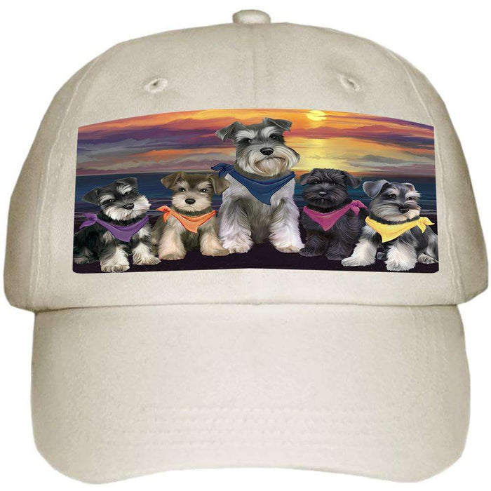 Family Sunset Portrait Schnauzers Dog Ball Hat Cap HAT54564