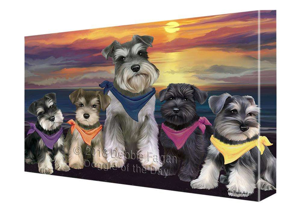 Family Sunset Portrait Schnauzers Dog Canvas Print Wall Art Décor CVS68713