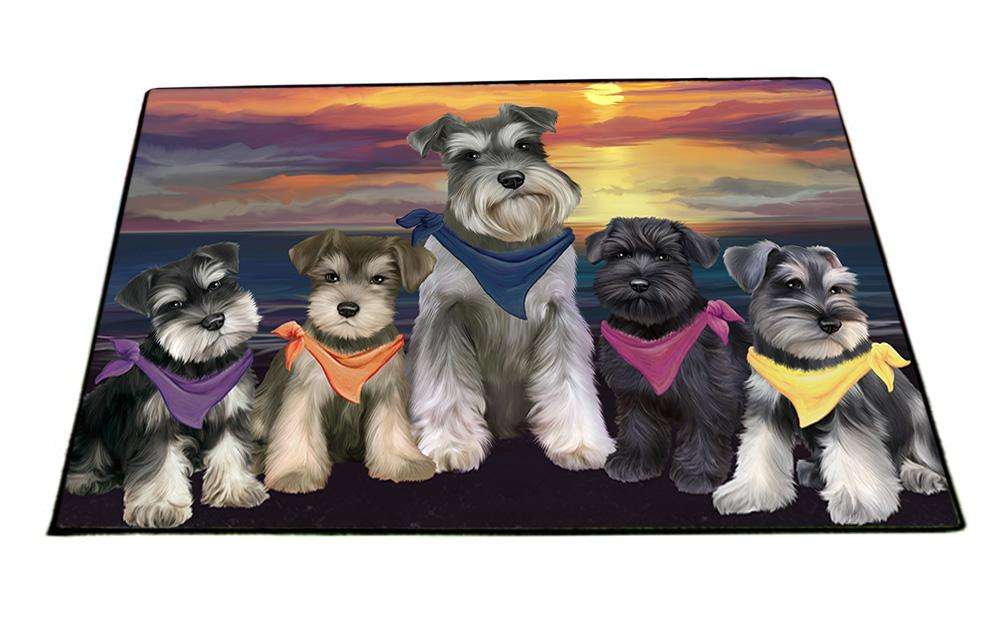 Family Sunset Portrait Schnauzers Dog Floormat FLMS50553