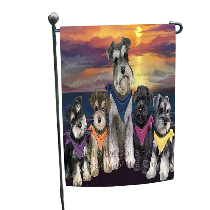 Family Sunset Portrait Schnauzers Dog Garden Flag GFLG50158