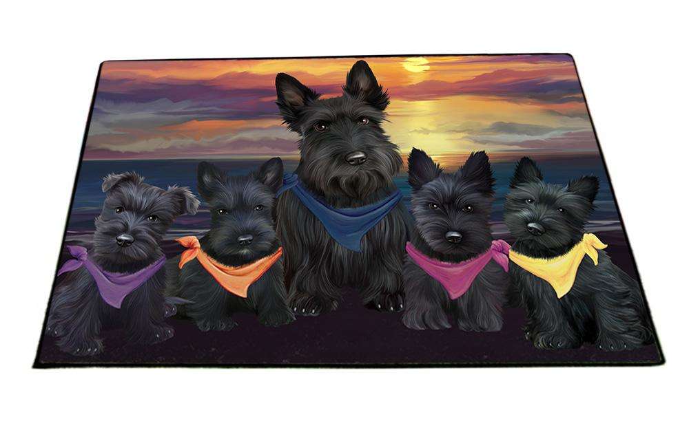 Family Sunset Portrait Scottish Terriers Dog Floormat FLMS50556