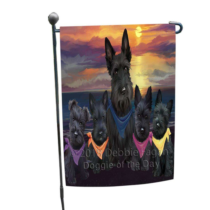 Family Sunset Portrait Scottish Terriers Dog Garden Flag GFLG50159