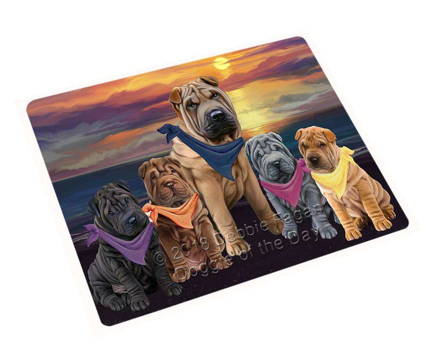 Family Sunset Portrait Shar Peis Dog Blanket BLNKT68592