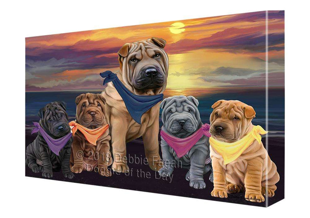 Family Sunset Portrait Shar Peis Dog Canvas Print Wall Art Décor CVS68731