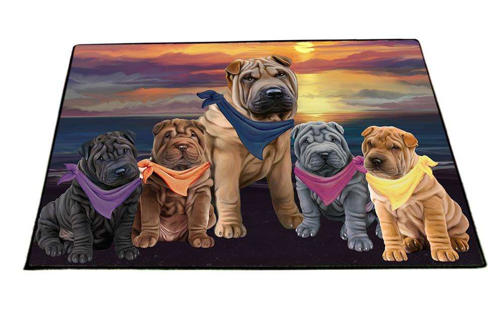 Family Sunset Portrait Shar Peis Dog Floormat FLMS50559