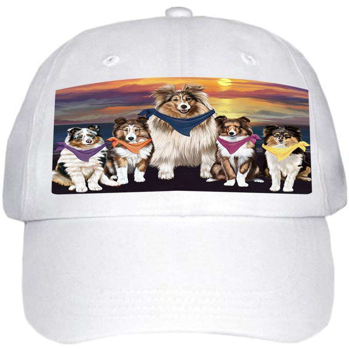 Family Sunset Portrait Shetland Sheepdogs Dog Ball Hat Cap HAT54573