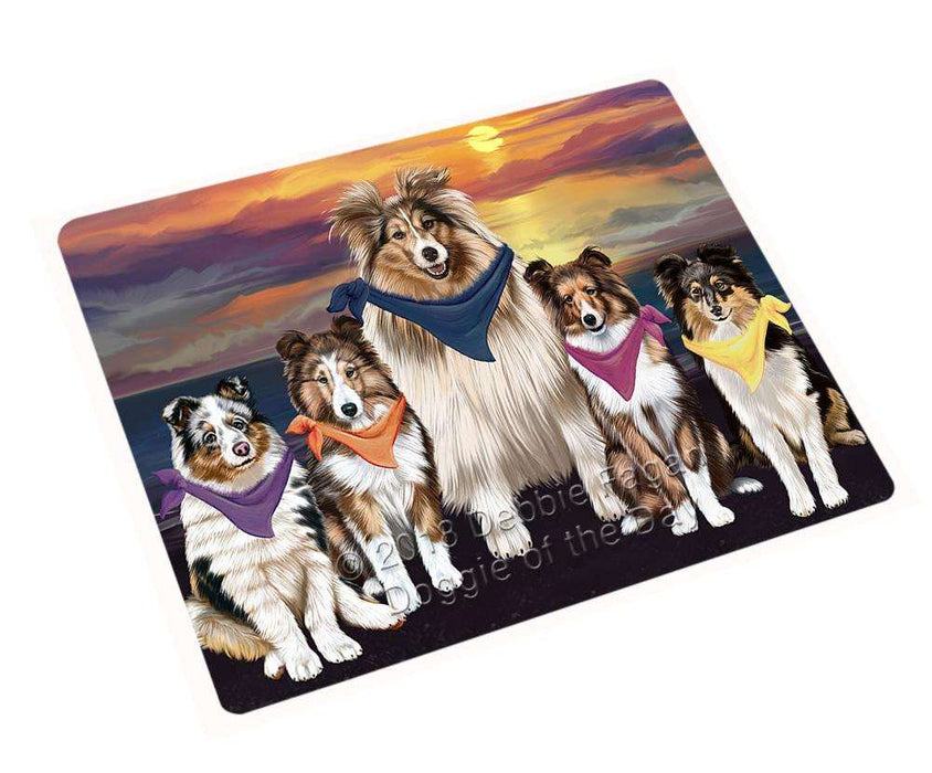 Family Sunset Portrait Shetland Sheepdogs Dog Blanket BLNKT68601