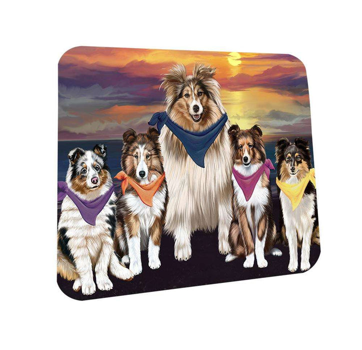 Family Sunset Portrait Shetland Sheepdogs Dog Coasters Set of 4 CST50233