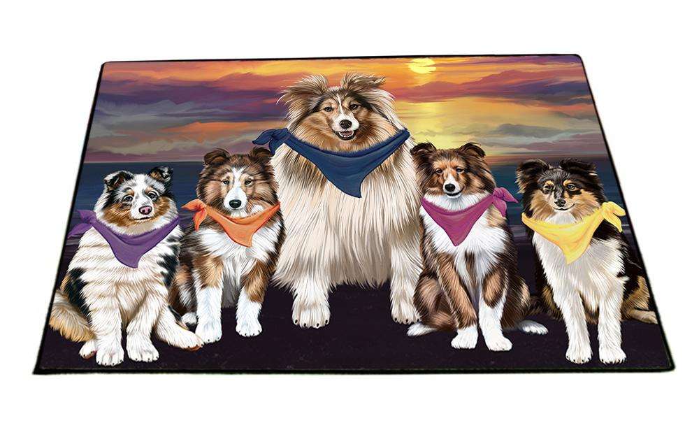 Family Sunset Portrait Shetland Sheepdogs Dog Floormat FLMS50562