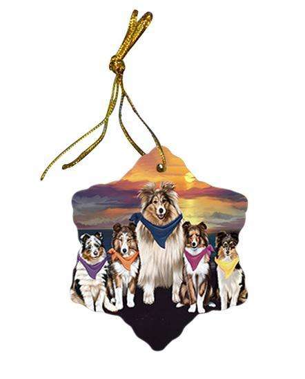 Family Sunset Portrait Shetland Sheepdogs Dog Star Porcelain Ornament SPOR50266