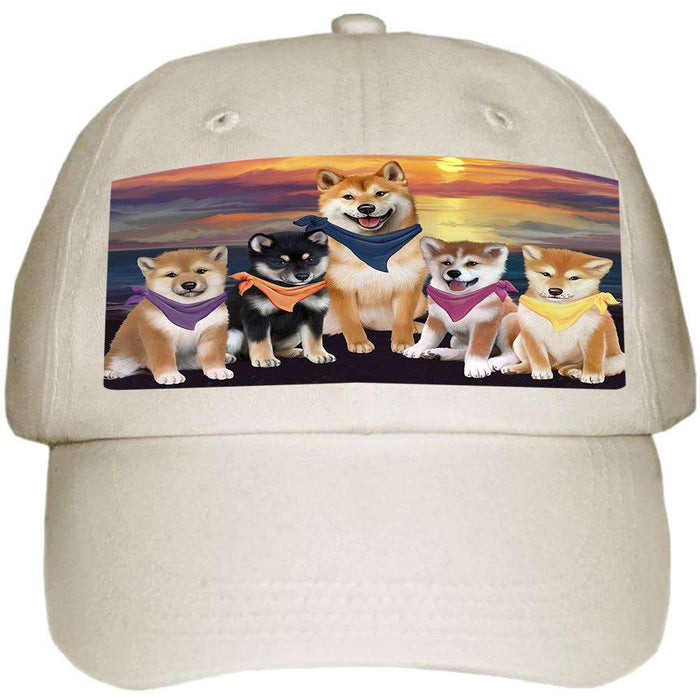 Family Sunset Portrait Shiba Inus Dog Ball Hat Cap HAT54576