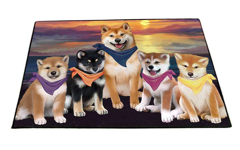 Family Sunset Portrait Shiba Inus Dog Floormat FLMS50565