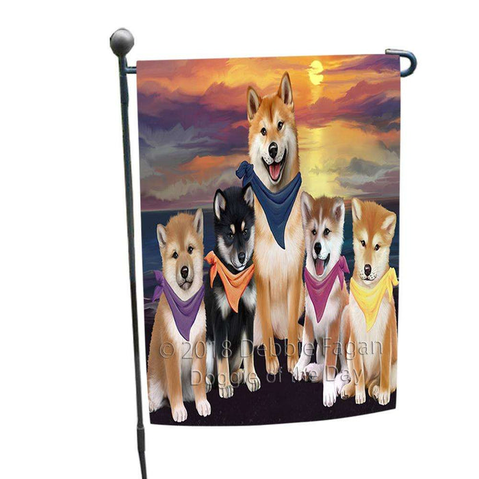 Family Sunset Portrait Shiba Inus Dog Garden Flag GFLG50162