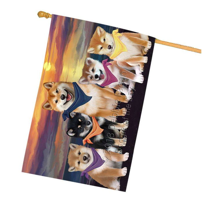 Family Sunset Portrait Shiba Inus Dog House Flag FLG50298