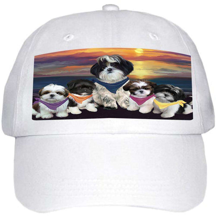 Family Sunset Portrait Shih Tzus Dog Ball Hat Cap HAT54579