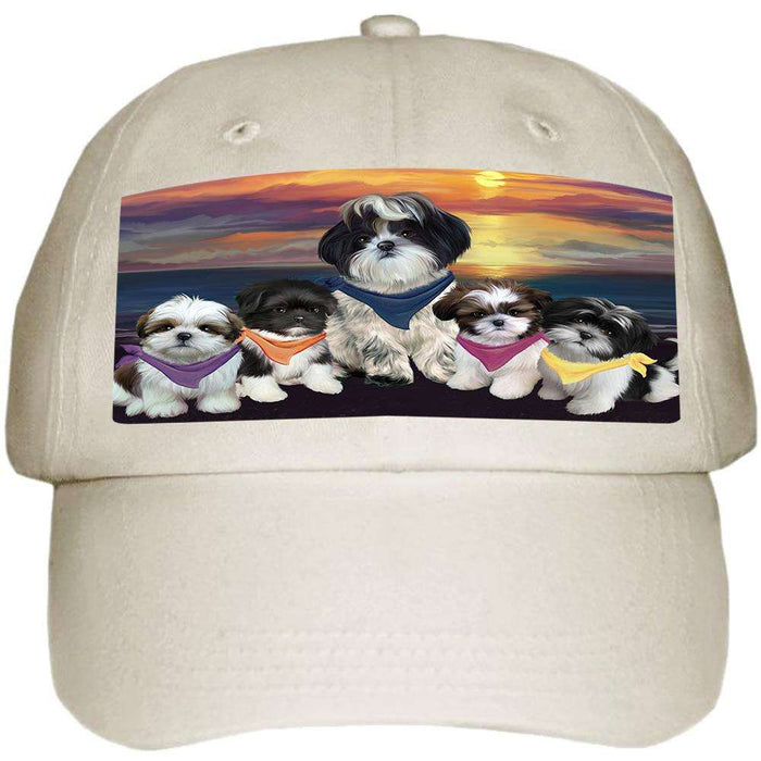 Family Sunset Portrait Shih Tzus Dog Ball Hat Cap HAT54579