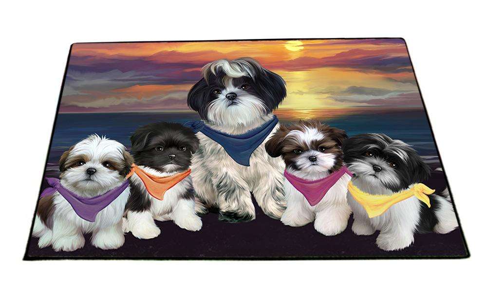 Family Sunset Portrait Shih Tzus Dog Floormat FLMS50568