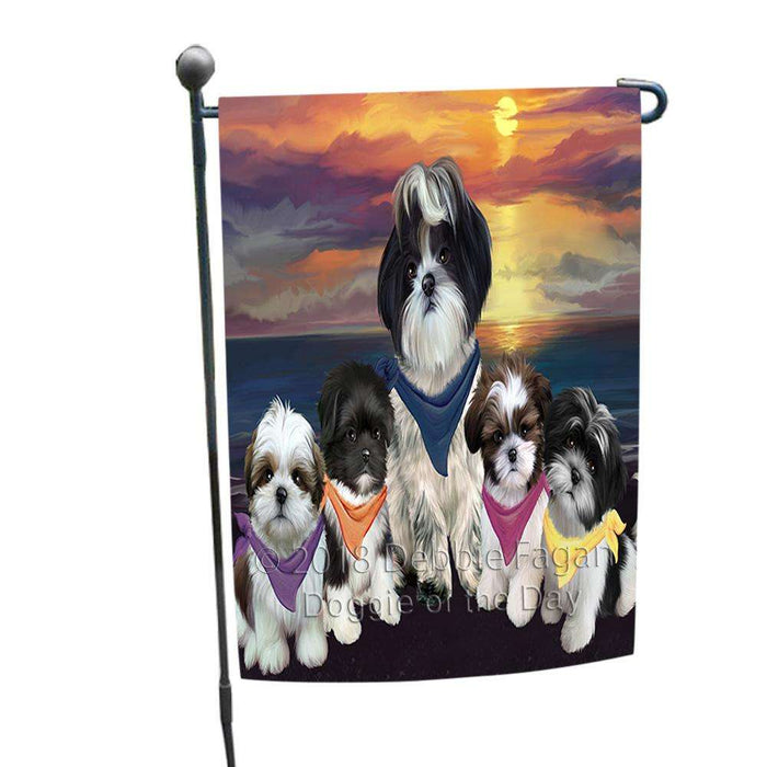 Family Sunset Portrait Shih Tzus Dog Garden Flag GFLG50163