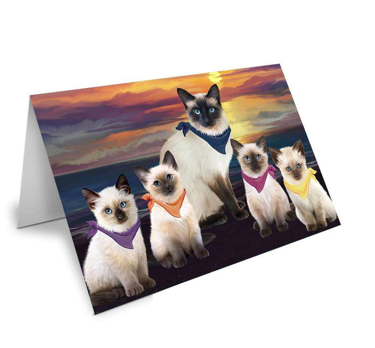 Family Sunset Portrait Siamese Cats Handmade Artwork Assorted Pets Greeting Cards and Note Cards with Envelopes for All Occasions and Holiday Seasons GCD61505